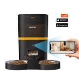 Haustier QQ005-Dual Akıllı Kedi Otomatik Mama Kabı, App Kontrol, Sesle Çağırma, Çift Kap, 6Lt Hazne,480P Kamera