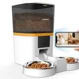 Haustier QQ005-Dual Kameralı Akıllı Kedi Köpek Otomatik Mama Kabı, App Uzaktan Kontrol, Sesle Çağırma, 480P Kamera, 6lt Hazne, Çift Metal Kase (Beyaz)
