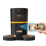 Haustier QQ005-Dual Kameralı Akıllı Kedi Köpek Otomatik Mama Kabı, App Uzaktan Kontrol, Sesle Çağırma, 480P Kamera, 6lt Hazne, Çift Metal Kase (Siyah)