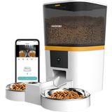 Haustier QQ005-Dual Kameralı Akıllı Otomatik Kedi Mama Kabı, App Uzaktan Kontrol, Sesle Çağırma, 480P Kamera, 6lt Hazne, Çift Metal Kase - Beyaz