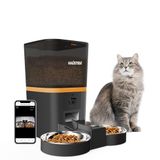 Haustier QQ009-Dual Gece Görüşlü 1080P FHD kameralı, Akıllı Otomatik Kedi Mama Kabı, Tuya App-Wifi Uzaktan Kontrol, Sesle Çağırma, 2.4Ghz-5Ghz, 6Lt hazne, Çift Metal Kase (Siyah)