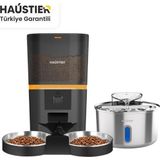 Haustier QQ009DS-WF009L-W Akıllı Mama Kabı Kameralı, Kedi Su Sebili Çelik 2 li Set (Haustier TR Garantili)