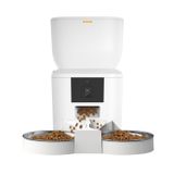Haustier QQ025-Dual Kameralı Akıllı Kedi Köpek Otomatik Mama Kabı, App Uzaktan Kontrol, Sesle Çağırma, 480P Kamera, 4lt Hazne, Çift Metal Kase (Beyaz)
