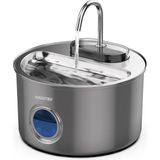Haustier WF009LS-M Otomatik Kedi Su Çeşmesi,kedi Su Sebili, Su Pınarı 3.5lt Geniş Hazne, SUS304 Çelik, Ultra Sessiz, Çok Katmanlı Filtrasyon, Pencereli Metal Tasarım - Gri