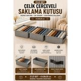 Hauswert 3'lü Set Çekmece, Dolap Içi Düzenleyici Çelik Kenar Çerçeve Destekli Yırtılmaz Esnemez Kumaş Hurç - ÇİZGİLİ GRİ