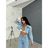Havens Aleya Denim Crop Ceket - Mavi