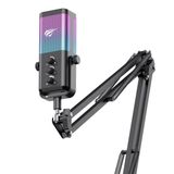 Havit Gamenote GK65 Pro RGB Oyuncu ve Yayıncı Mikrofonu - 192KHz/24Bit Ses Kartlı & Akrobat Kollu Set (Siyah)
