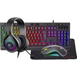 Havit Gamenote KB887CM-TUR 4'lü Gaming Set – Klavye, Mouse, Kulaklık, Mousepad – Rainbow Aydınlatma, Türkçe Q, 3.5mm Jack, Pc Uyumlu - Siyah