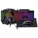 Havit Gamenote Kb905Cm-Tur 4 In 1 Mouse Klavye Kulaklık Mouse Pad Oyuncu Combo Set Siyah