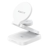 Havit W3038 Katlanabilir 3'ü 1 Arada Kablosuz Şarj Cihazı 15W - Beyaz