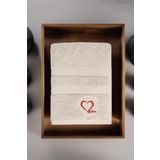 Havlu - Bej Renk- Love Desen 50 X 90 Yüz Havlusu