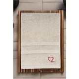 Havlu - Bej Renk- Love Desen 70 X 140 Banyo Havlusu