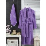Havlulu Banyo Kadın Bornoz Takımı Şalyaka 100 Pamuklu (534516484) mor