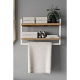 Havluluk 2 Katlı Kitaplık Aksesuar Rafı Ev Banyo Mutfak Düzenleyici Duvara Kolay Monte Çok Amaçlı Raf - Beyaz - Ceviz