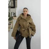 Havoş Haki Reglan Kollu Dik Yaka Kuşaklı Trençkot - S