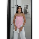 Havoş Pembe Kurdele Detaylı Desenli Korse Bluz
