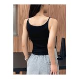 Havuz Yaka Omuzu Açık Askılı Siyah Renk Fitilli Crop Top Bluz