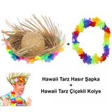 Hawaii Tarzı Tropikal Çiçekli Hasır Şapka Çiçekli Hawaii Kolye