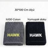 Hawk Spor Salonu El Yüz Havlu %100 Coton Havlu Gym Fıtness Nakışlı Havlu 30*100P - Siyah