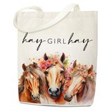 Hay Girl Hay Tote Çanta, Kadınlar için At Hediyeleri Kanvas Çanta, Komik Atlar Aşık At Sahibi Hediyesi, Anne, Kızı, Kovboy Kız, Sevimli Bez Çanta Alışveriş Yeniden Kullanılabilir Bakkal Plaj Omuz