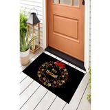 Hayal Dekoratif Yılbaşı Temalı Merry Christmas Yazılı Siyah Sarı Kırmızı Renkli Dijital Baskılı Banyo Paspası 50x70