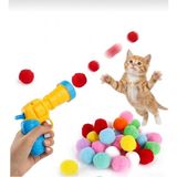 Hayal Patishop Kedi Oyuncağı Renkli Yumuşak Peluş Pompon Fırlatan Interaktif Eğitici Yakalama Top Atma Tabancası