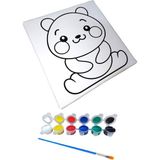 Hayal Sepeti Sevimli Panda Resimli Tuval 20 x 20 6lı Boya, Fırça Boyama Seti - 101 Beyaz