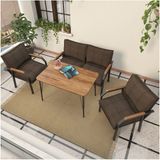 Hayal Serisi Balkon, Bahçe, Cafe - Metal Kanepe Koltuk Takımı - 2+1+1 90 x 60 cm Masalı - Kahverengi