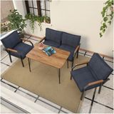 Hayal Serisi Balkon, Bahçe, Cafe - Metal Kanepe Koltuk Takımı - 2+1+1 90 x 60 cm Masalı - Lacivert