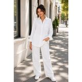 Hayalet Premium Pamuk Dokuma Kadın Müslin Gömlek – Uzun Tunik - Loose Fit / Bol Kesim - Beyaz