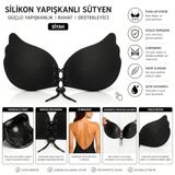 HAYALET Silikon Yapışkanlı Kelebek Push Up Sütyen Önden Bağcıklı Askısız Görünmez (Siyah, C-90/95)