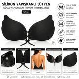 HAYALET Silikon Yapışkanlı Kelebek Push Up Sütyen Önden Bağcıklı Askısız Siyah B-80/85