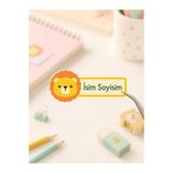 Hayali Çizgili Kişiye Özel İsim Etiketi Sticker Aslan Figürlü 33 Adet A4 Tabaka 5x2 cm Mat Baskı Okul Kırtasiye Etiketi