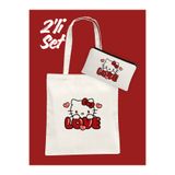 Hayali Şeyler Hello Kitty Love Desenli Bez Çanta ve Kalemlik Seti