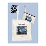 Hayali Şeyler Van Gogh Yıldızlı Gece Desenli Bez Çanta ve Kalemlik Seti