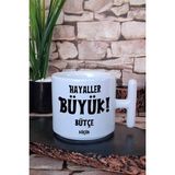 Hayaller Büyük Enerji Sıfır Komik Yazılı T Kulplu Latte Fincanı Kupa Bardak - Beyaz