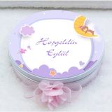 Hayaller Dükkanı Bebek Çikolatası Mor Baskılı Metal Kutuda Uv Baskılı Madlen Çikolata