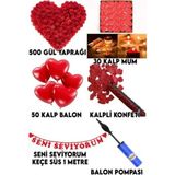Hayaller Dükkanı Evlilik Teklifi 500 Gül Yaprağı+ 30 Kalp Mum+ 50 Balon+ 1 Konfeti+ 1 Pompa + Yazı Seni Seviyorum - Renkli