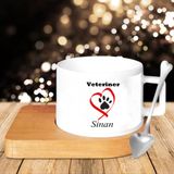 Hayaller Dükkanı Veteriner Baskılı Fincan Altılık ve Kaşık Kişiye Özel Set