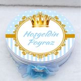 Hayaller Dükkanı Yuvarlak Metal Kutuda Bebek Çikolatası Altın Konsept Erkek Uv Baskılı Madlen Çikolata