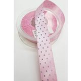 Hayalperest Boncuk 2.5 cm Pembe Puantiye Baskılı Saten Kurdele