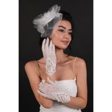 Hayalperest boncuk Beyaz Dantel Işlemeli Gelin Eldiveni Ve Gelin Şapkası