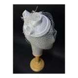Hayalperest boncuk Beyaz Gelin Fascinator Şapka Kurdele Detaylı Kristal Süslemeli Kep Aksesuarı