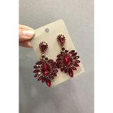 Hayalperest boncuk Bordo Kristal Cam Oval Taşlı Altın Sarısı Küpe