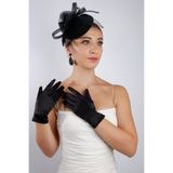 Hayalperest boncuk Elegan Siyah Saten Tül Uzun Gelin Eldiveni ve Göz Alıcı Düğün Nikah Fascinator Seti