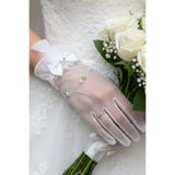 Hayalperest boncuk Hayal Tül Gelin Eldiveni - İnci Sarkıtlı ve Tüy Detaylı Kristal Taşlı Nikah Eldiveni