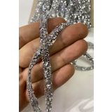 Hayalperest boncuk İnce Ütü İle Yapışan Taşlı Şerit Dekor Aplik 1cm Gümüş