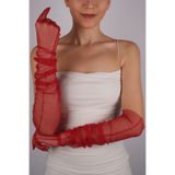 Hayalperest boncuk Kırmızı Uzun Şık Gelin Eldiveni Tül Eldiven Nikah/düğün Eldiveni