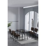 Hayat 70 x 110 cm Sabit Bendir Mutfak Masası, Mutfak Masası Takımı, Yemek Masası, 4 Kahverengi Sandalye