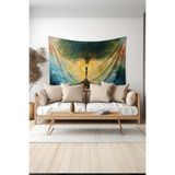 Hayat Ağacı Desenli Duvar Halısı Duvar Örtüsü Tapestry Süetimsi Dokulu%100 Polyester Kumaş